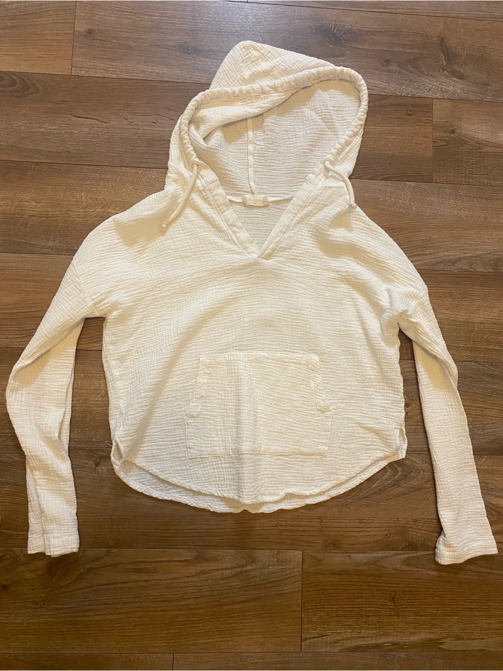 Altar'd State Cream Textured V‑Neck Hooded Pullover